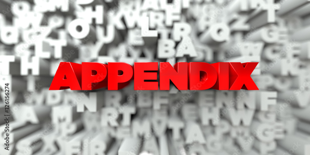 Poster appendix - red text on typography background - 3d rendered royalty free stock image. this image can 