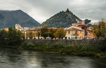 Obraz premium View of San Casto hill and Liri river, Sora, Ciociaria, Italy
