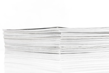 Magazines up close shot on white background