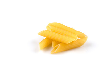 pile of penne on white background
