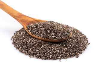 Chia seeds in wooden spoon