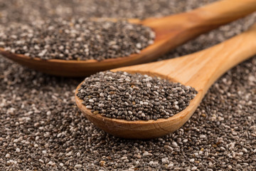 Chia seeds in wooden spoon