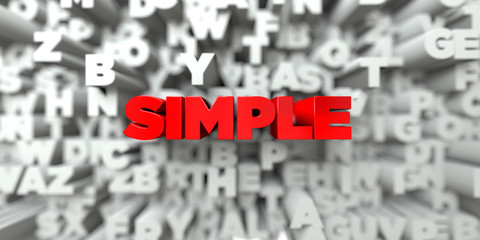 SIMPLE -  Red text on typography background - 3D rendered royalty free stock image. This image can be used for an online website banner ad or a print postcard.