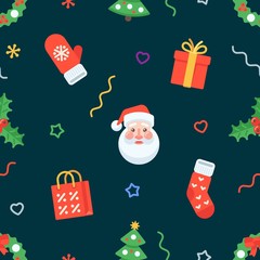 Fototapeta premium Seamless flat Christmas pattern of traditional decoration elements