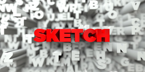 SKETCH -  Red text on typography background - 3D rendered royalty free stock image. This image can be used for an online website banner ad or a print postcard.