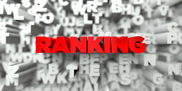 RANKING -  Red text on typography background - 3D rendered royalty free stock image. This image can be used for an online website banner ad or a print postcard.