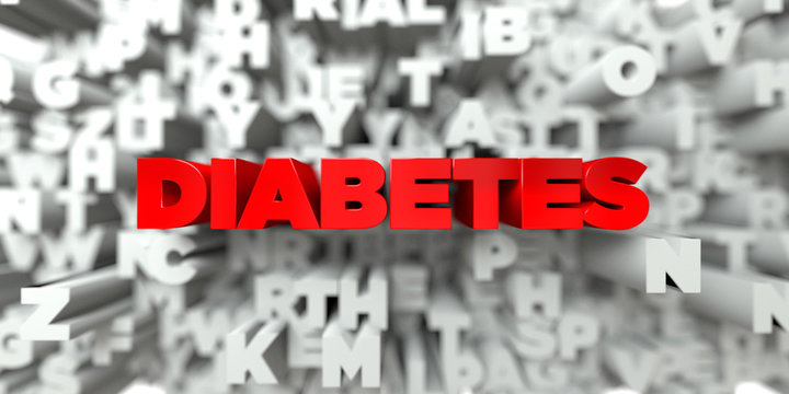 DIABETES -  Red text on typography background - 3D rendered royalty free stock image. This image can be used for an online website banner ad or a print postcard.