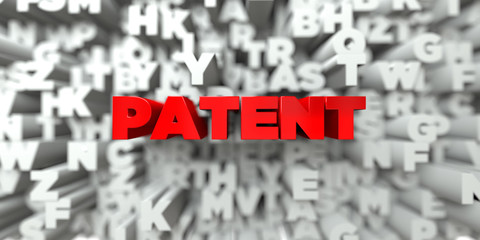 PATENT -  Red text on typography background - 3D rendered royalty free stock image. This image can be used for an online website banner ad or a print postcard.