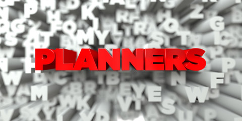 PLANNERS -  Red text on typography background - 3D rendered royalty free stock image. This image can be used for an online website banner ad or a print postcard.