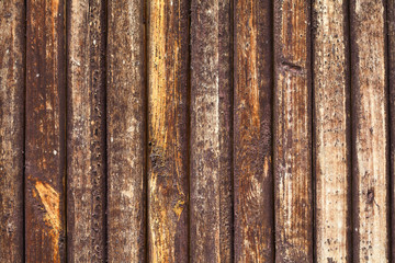 Aged wooden plank textured background, brown paint shabby and firty surface pattern. Macro