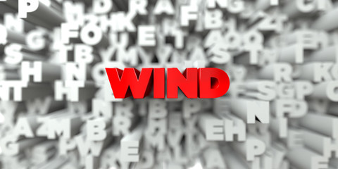 WIND -  Red text on typography background - 3D rendered royalty free stock image. This image can be used for an online website banner ad or a print postcard.