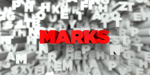 MARKS -  Red text on typography background - 3D rendered royalty free stock image. This image can be used for an online website banner ad or a print postcard.