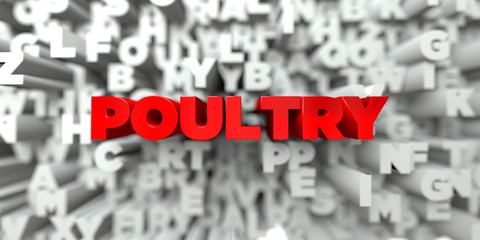 POULTRY -  Red text on typography background - 3D rendered royalty free stock image. This image can be used for an online website banner ad or a print postcard.