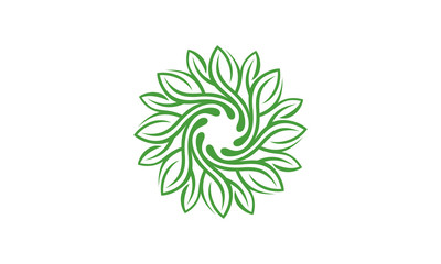 Geometric Circular Natural Green Leaf Logo Vector