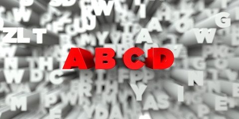 A B C D -  Red text on typography background - 3D rendered royalty free stock image. This image can be used for an online website banner ad or a print postcard.
