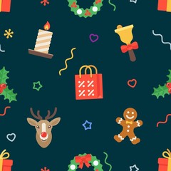 Seamless flat Christmas pattern of traditional decoration elements