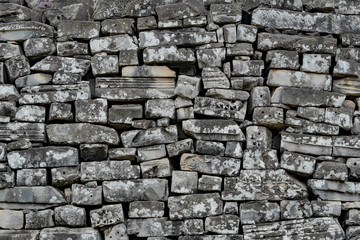 Mortarless stone block wall, Bayon Temple, Angkor Thom, Siem Reap, Cambodia