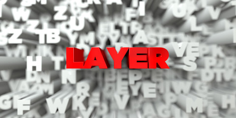 LAYER -  Red text on typography background - 3D rendered royalty free stock image. This image can be used for an online website banner ad or a print postcard.