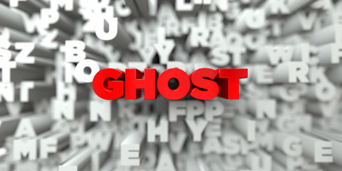 GHOST -  Red text on typography background - 3D rendered royalty free stock image. This image can be used for an online website banner ad or a print postcard.