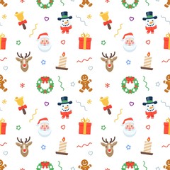 Seamless flat Christmas pattern of traditional decoration elements