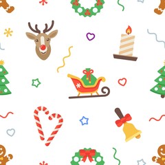 Seamless flat Christmas pattern of traditional decoration elements