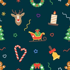 Seamless flat Christmas pattern of traditional decoration elements