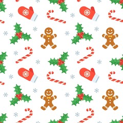 Seamless flat Christmas pattern of traditional decoration elements