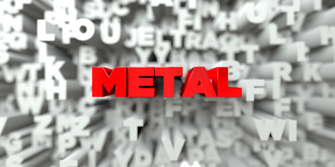 METAL -  Red text on typography background - 3D rendered royalty free stock image. This image can be used for an online website banner ad or a print postcard.