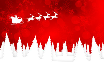 Christmas Background with Santa and Reindeer Over Christmas Trees - 126162449
