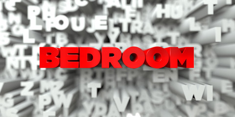 BEDROOM -  Red text on typography background - 3D rendered royalty free stock image. This image can be used for an online website banner ad or a print postcard.