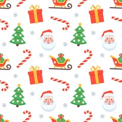 Seamless flat Christmas pattern of traditional decoration elements