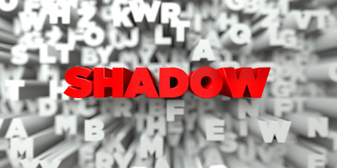 SHADOW -  Red text on typography background - 3D rendered royalty free stock image. This image can be used for an online website banner ad or a print postcard.