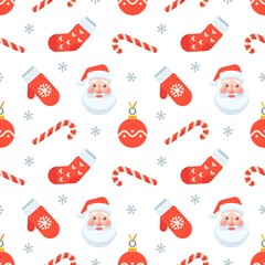 Seamless flat Christmas pattern of traditional decoration elements