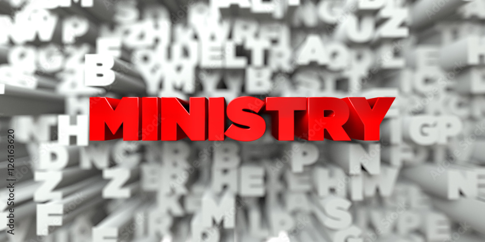 Fototapete ministry - red text on typography background - 3d rendered royalty free stock image. this image can 