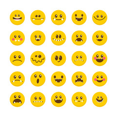 Cartoon faces with emotions. Emoticon emoji icons. Set of cute m