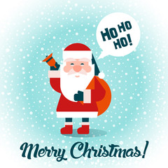 Santa with gifts. Merry Christmas! Happy New Year. Flat design. Vector.