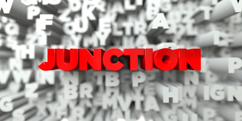 JUNCTION -  Red text on typography background - 3D rendered royalty free stock image. This image can be used for an online website banner ad or a print postcard.