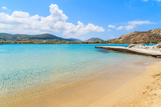 Crystal clear turquoise sea water of Kolymbithres beach, Paros island, Greece