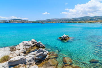Crystal clear azure sea water of Kolymbithres beach, Paros island, Greece
