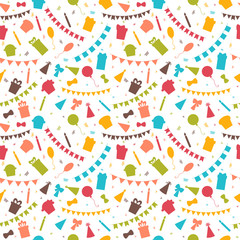 Happy Birthday seamless pattern with colorful party elements. Ba