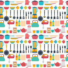 Seamless pattern with kitchen utensils. Home appliances for cook