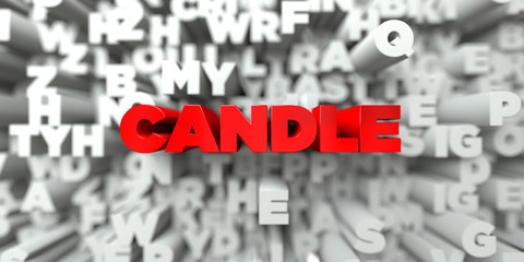 CANDLE -  Red text on typography background - 3D rendered royalty free stock image. This image can be used for an online website banner ad or a print postcard.