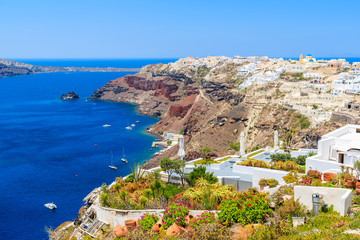 View of Oia village on coast of Santorini island, Greece