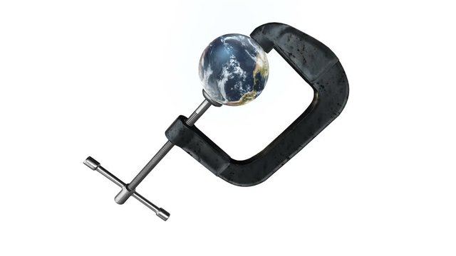 Earth in a vise grip - 3d Illustration isolated on white with matte included - elements of this image furnished by NASA