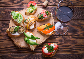 Brushetta set for wine