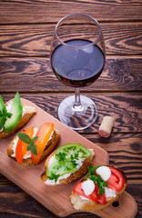 Brushetta set for wine