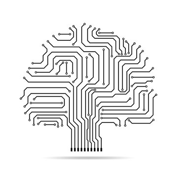 Tree made of electronic paths. Vector illustration.