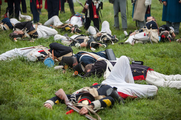 Killed in action soldiers at a reenactment of the Battle of Wate