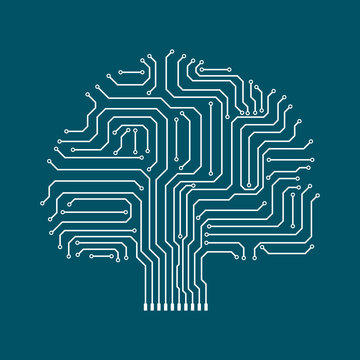 Tree made of electronic paths. Vector illustration.