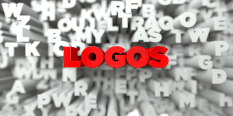 LOGOS -  Red text on typography background - 3D rendered royalty free stock image. This image can be used for an online website banner ad or a print postcard.